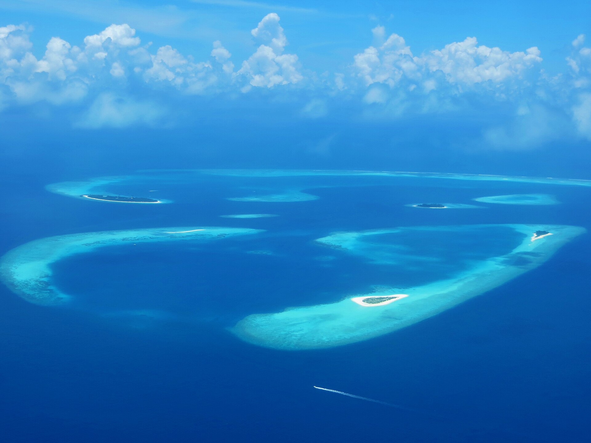 Aerial view of Veyofushi and the reefs of Baa Atoll, Maldives